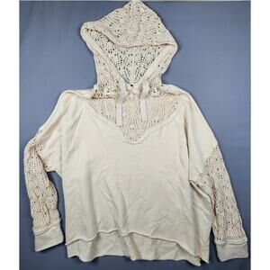 Free People Medium Cream sweater, crochet, knit lace Hood & Sleeves, drawstrings